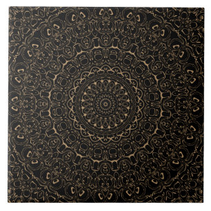 Camel Tan Mandala with Elegant Symmetry Ceramic Tile