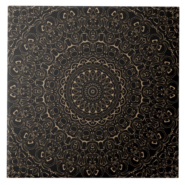 Camel Tan Mandala with Elegant Symmetry Ceramic Tile (Front)