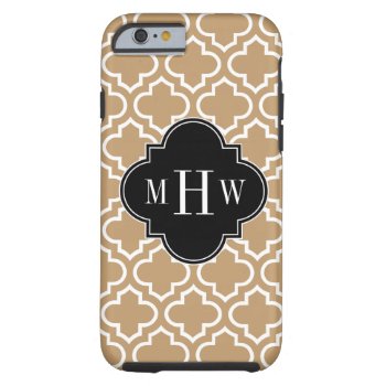 Camel Tan Wht Moroccan #6 Black 3 Initial Monogram Tough Iphone 6 Case by FantabulousCases at Zazzle