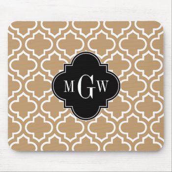 Camel Tan Wht Moroccan #6 Black 3 Initial Monogram Mouse Pad by FantabulousCases at Zazzle