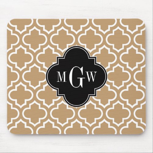 Camel Tan Wht Moroccan 6 Black 3 Initial Monogram Mouse Pad