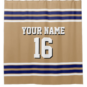 Camel Tan with Navy White Stripes Sports Jersey Shower Curtain