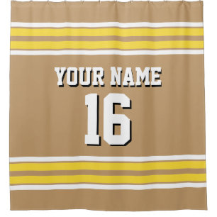 Camel Tan with Yellow White Stripes Sports Jersey Shower Curtain