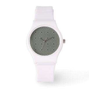Camel Teal and Grey Circles Tile Pattern Watch