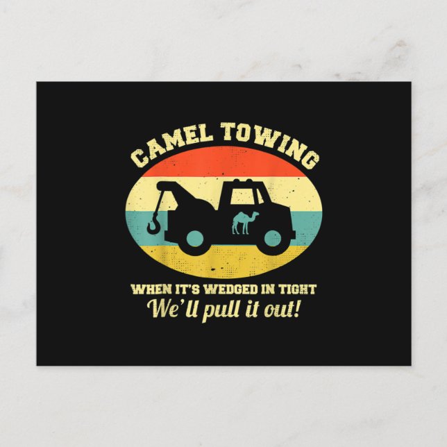 Camel Towing Retro Adult Humor Saying Funny Hallow Announcement Postcard (Front)