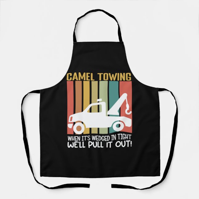 Camel Towing Retro Adult Humor Saying Halloween Apron (Front)