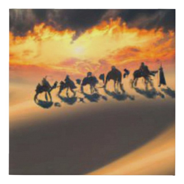 Camel train crossing the desert faux canvas print (Front)