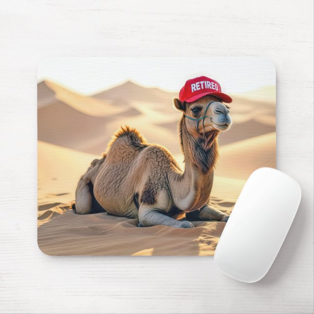Camel Wearing a Red Retired Cap Mouse Pad (With Mouse)