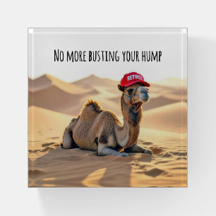 Camel Wearing a Red Retired Cap Paperweight