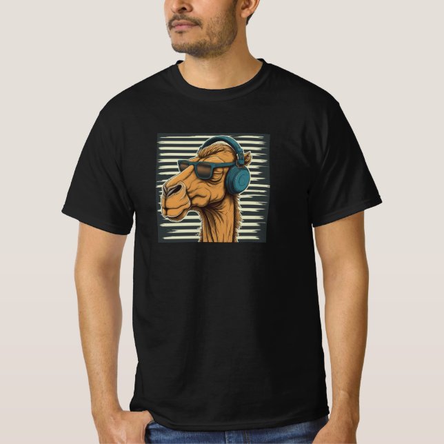Camel wearing headphone. T-Shirt (Front)