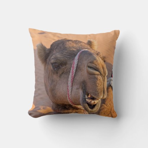 Camel with a funny facial expression _ Oman Throw Pillow