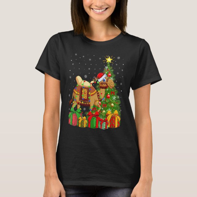 Camel   Xmas Holiday Santa Camel Christmas Tree T-Shirt (Front)