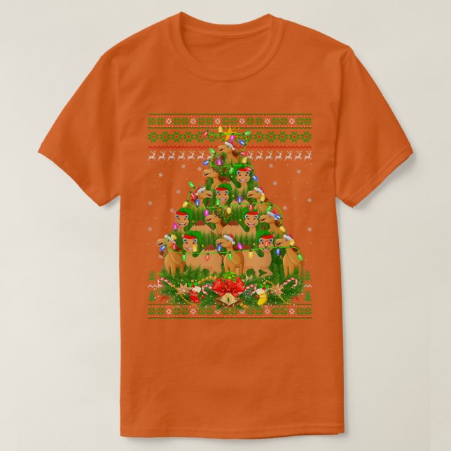 Camel Xmas Lighting Tree Santa Camel Ugly Christma T-Shirt (Design Front)