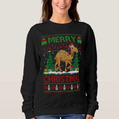 Camel   Xmas Tree Lights Ugly Santa Camel Christma Sweatshirt