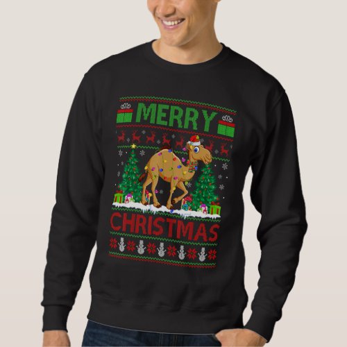 Camel   Xmas Tree Lights Ugly Santa Camel Christma Sweatshirt