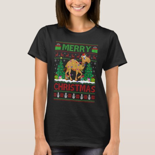 Camel   Xmas Tree Lights Ugly Santa Camel Christma T_Shirt