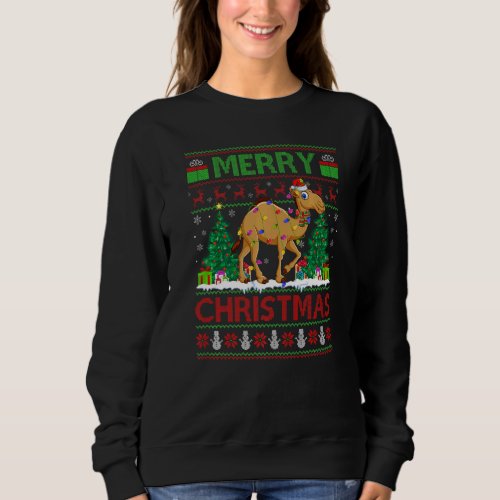 Camel  Xmas Tree Lights Ugly Santa Camel Christmas Sweatshirt