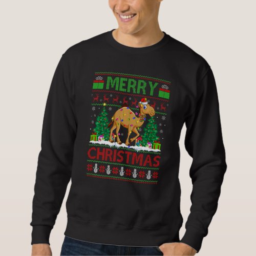 Camel  Xmas Tree Lights Ugly Santa Camel Christmas Sweatshirt