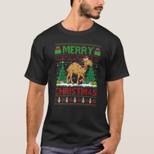 Camel  Xmas Tree Lights Ugly Santa Camel Christmas T_Shirt
