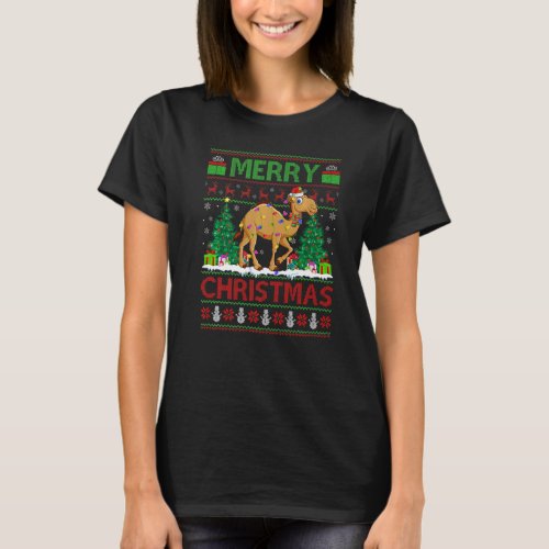 Camel  Xmas Tree Lights Ugly Santa Camel Christmas T_Shirt