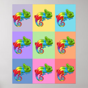 Cameleon Pop Art Rainbow Color Photo Trendy Block Poster