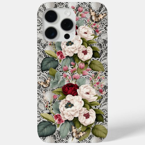 Camelias Lace and Butterflies Floral iPhone 15 Pro Max Case