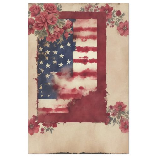 Camellia 4th Of July American Flag  Tissue Paper