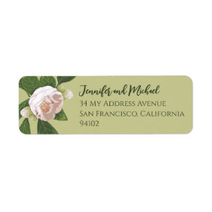 Camellia and Greenery Simple Elegant Wedding Label