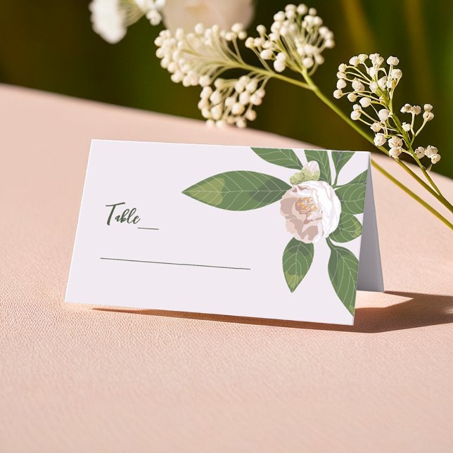 Camellia and Greenery Simple Elegant Wedding Place Card (Camellia and Greenery Simple Elegant Wedding Place Card)