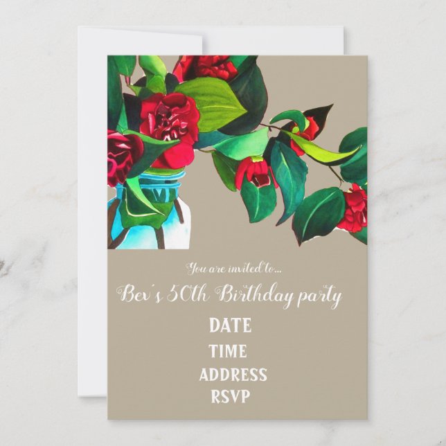 Camellia flower art 50th birthday party invitation (Front)