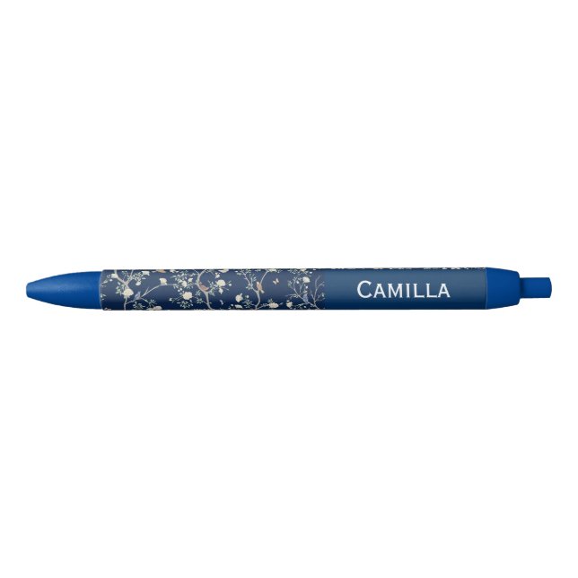 Camellia Flowers Navy Blue Custom Name  Pen (Front)