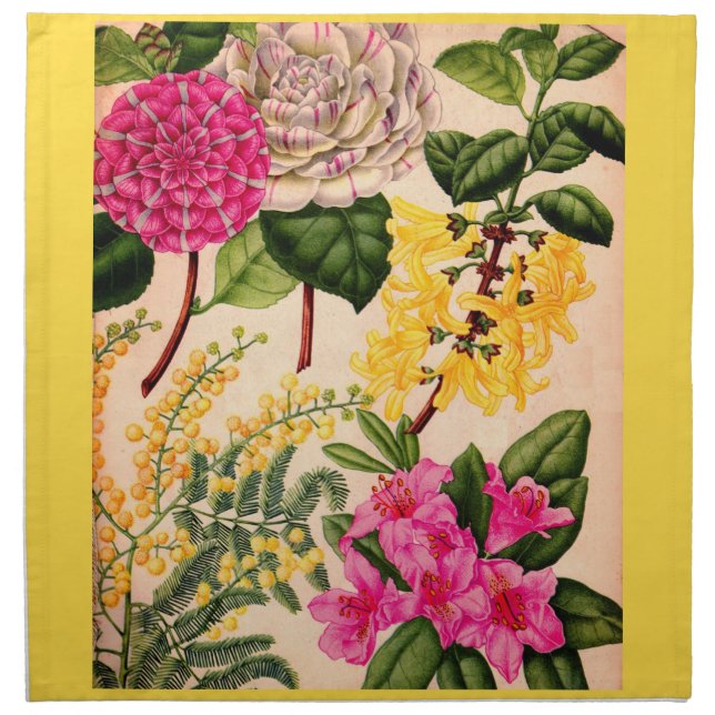 camellia, forsythia, rhododendron and acacia cloth napkin (Front)
