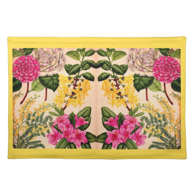 camellia, forsythia, rhododendron and acacia cloth placemat (Front)