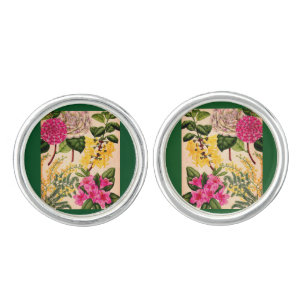 camellia, forsythia, rhododendron and acacia cufflinks