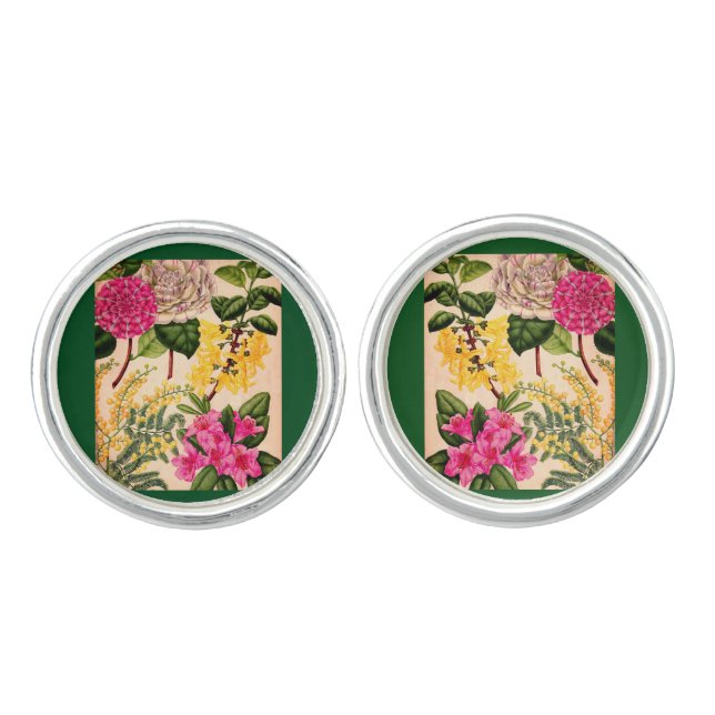 camellia, forsythia, rhododendron and acacia cufflinks (Front)