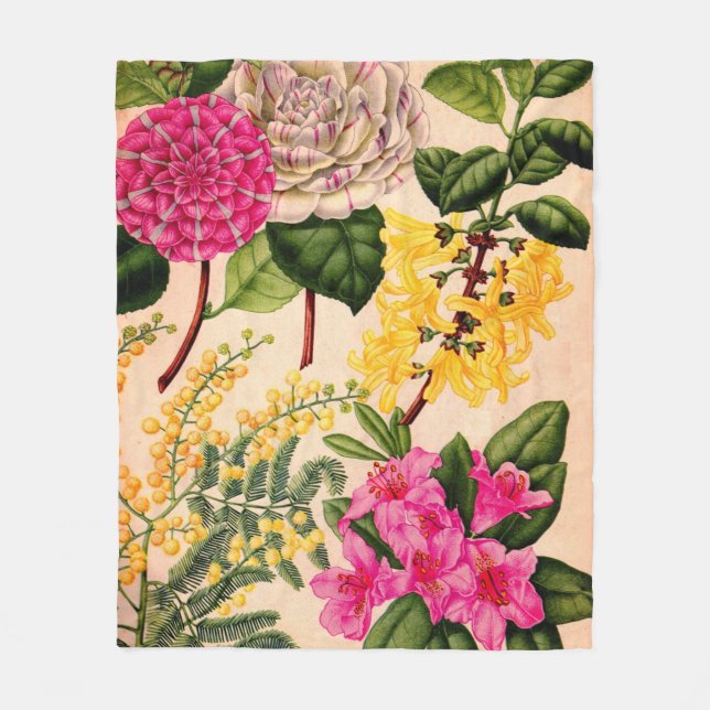 camellia, forsythia, rhododendron and acacia fleece blanket (Front)