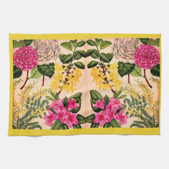 camellia, forsythia, rhododendron and acacia kitchen towel (Horizontal)