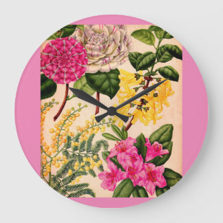 camellia, forsythia, rhododendron and acacia large clock