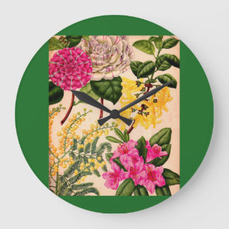 camellia, forsythia, rhododendron and acacia large clock