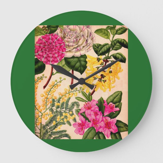 camellia, forsythia, rhododendron and acacia large clock (Front)