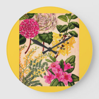 camellia, forsythia, rhododendron and acacia large clock