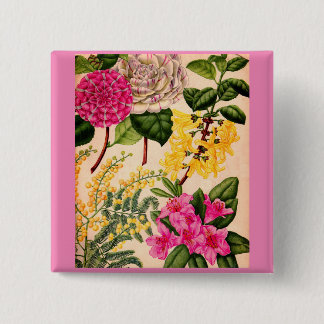 camellia, forsythia, rhododendron and acacia pinback button