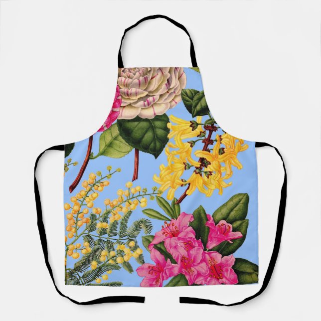 camellia, forsythia, rhododendron and acacia print apron (Front)