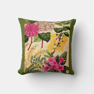 camellia, forsythia, rhododendron and acacia throw pillow