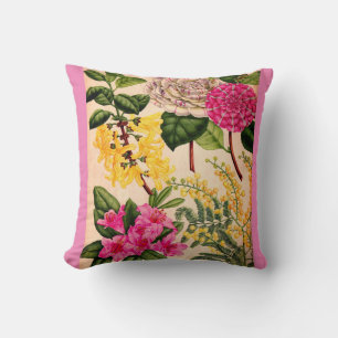 camellia, forsythia, rhododendron and acacia throw pillow