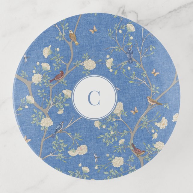 Camellia Garden Breeze Blue Chinoiserie Trinket Tray (Front)