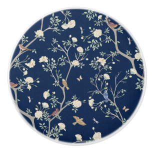 Camellia Garden Navy Blue Chinoiserie  Ceramic Knob