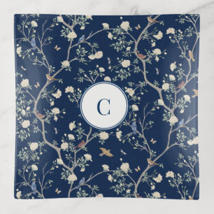 Camellia Garden Navy Blue Chinoiserie Trinket Tray