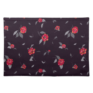 Camellia Garden Red Black Cloth Placemat