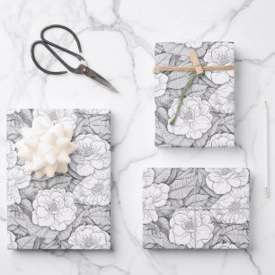 Camellia in Black and White Wrapping Paper Sheets